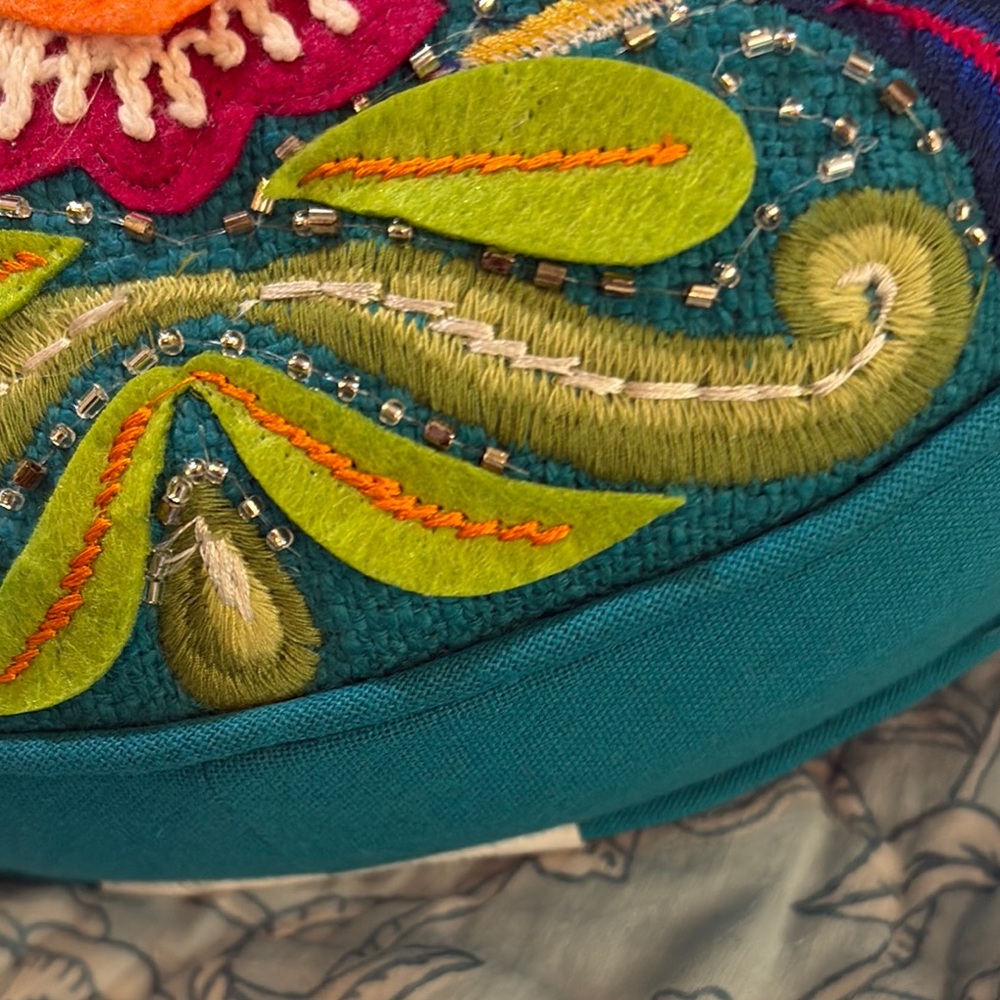 NWOT- Colorful Embroidered Teardrop Accent Pillow, unique, perfect condition - Picture 10 of 16